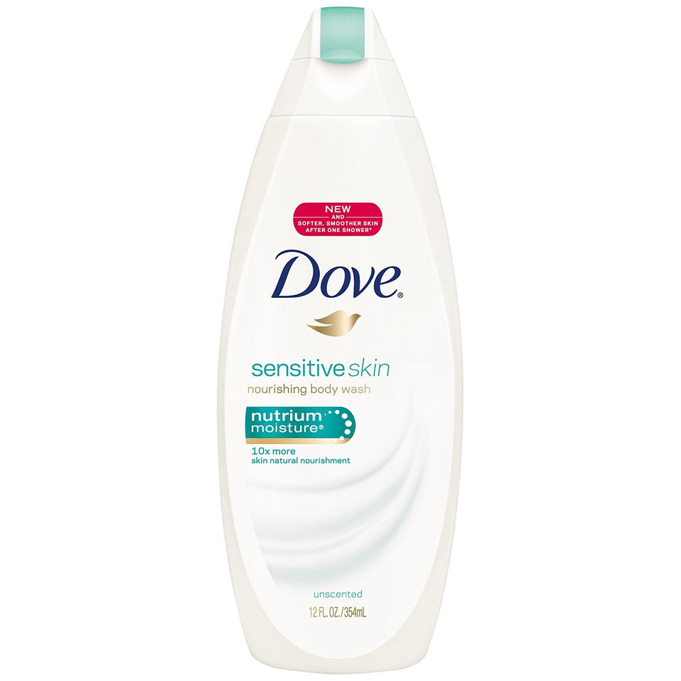 Dove Sensitive Skin front packaging shows gentle moisturizing benefit