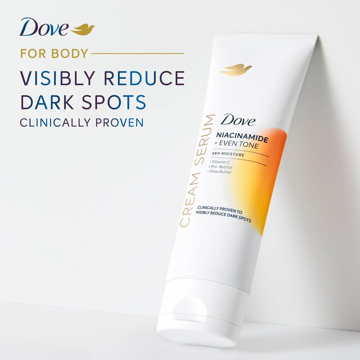 Dove serum applied on arm illustrating improved texture and reduced spots