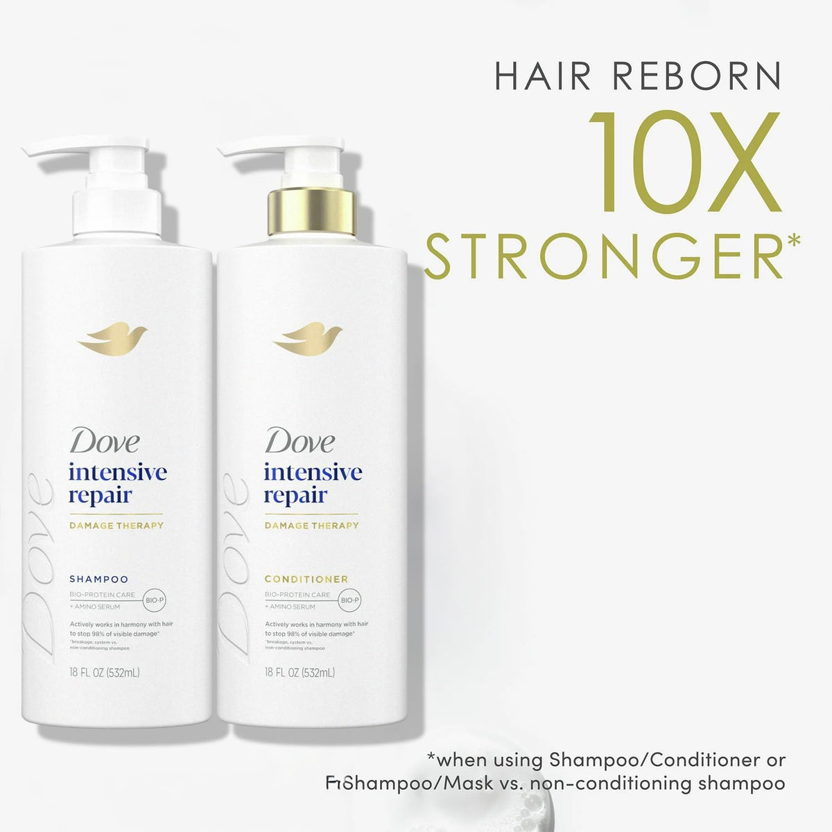 Dove three-piece set lined up to illustrate complete repair routine