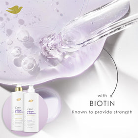 Dove set styled on bath shelf conveying organized routine and salon-like results