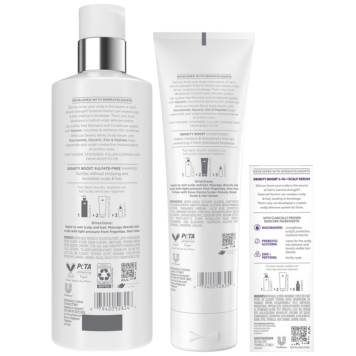 Dove shampoo close-up label highlighting sulfate-free formula benefits