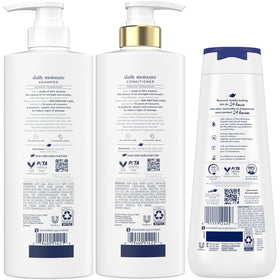 Dove shampoo and conditioner side by side highlighting matching formulas and scent