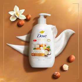 Dove pump close-up dispensing lather to demonstrate gentle texture and fast hydrating action