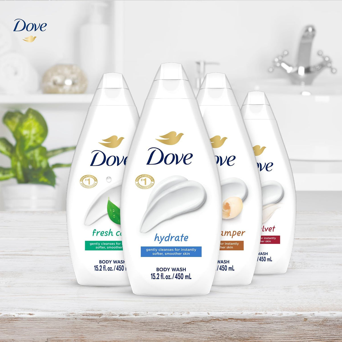 Dove Silky Velvet pouring creamy wash illustrating silky skin finish
