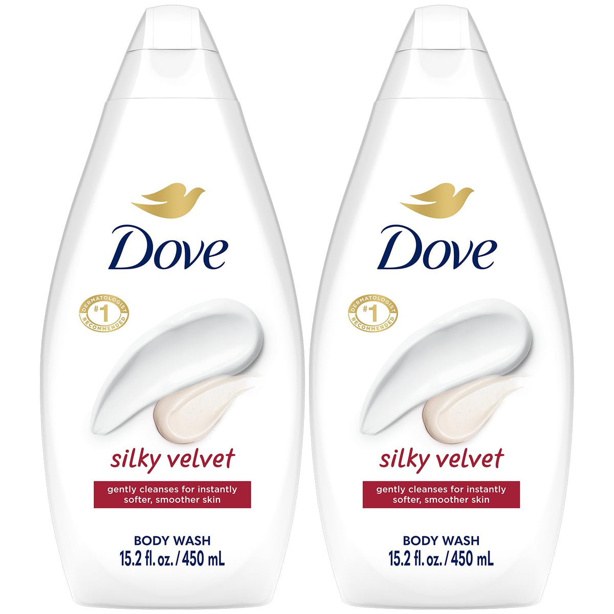 Dove bottle front packaging showing label and size for quick identification and benefit