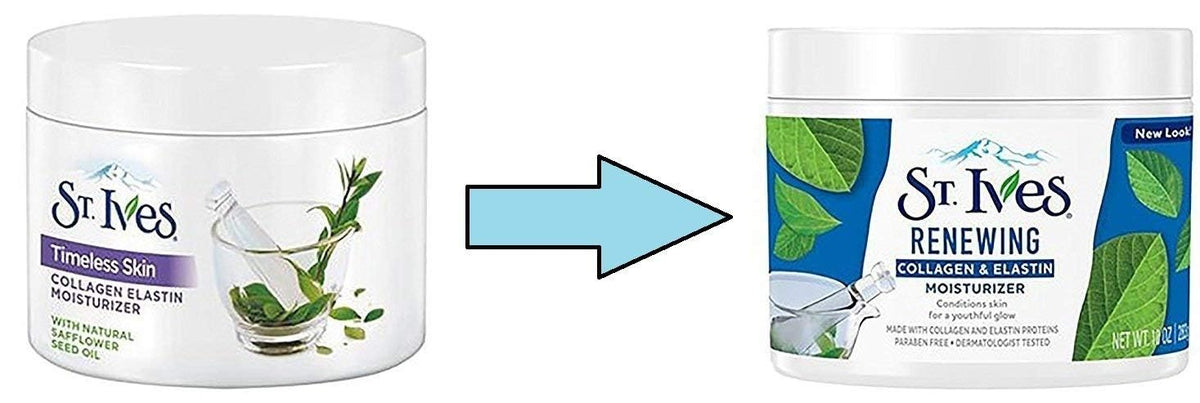 Dove St Ives ingredients label close-up highlighting collagen and elastin