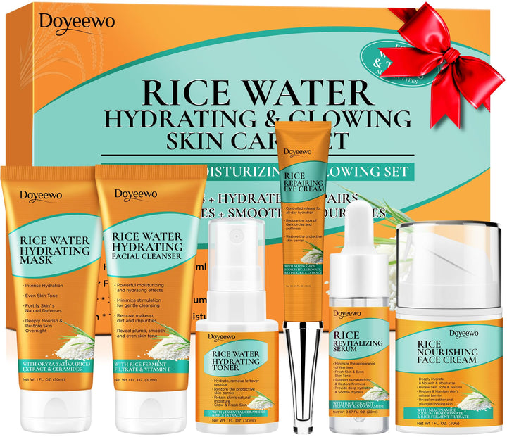 DOYEEWO front packaging showing complete 6-piece skincare set, perfect for travel