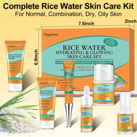 DOYEEWO rice facial mask sachet being applied, offering overnight repair and boost