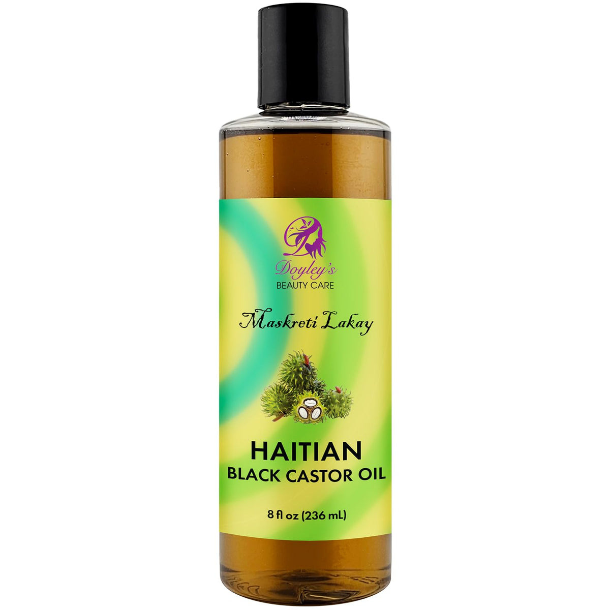 Doyley's bottle front view showing authentic Haitian castor oil benefit for conditioning