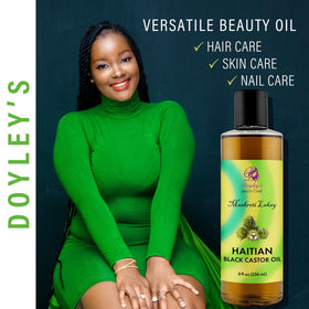 Pouring Doyley's oil to show thick texture and moisturizing benefit