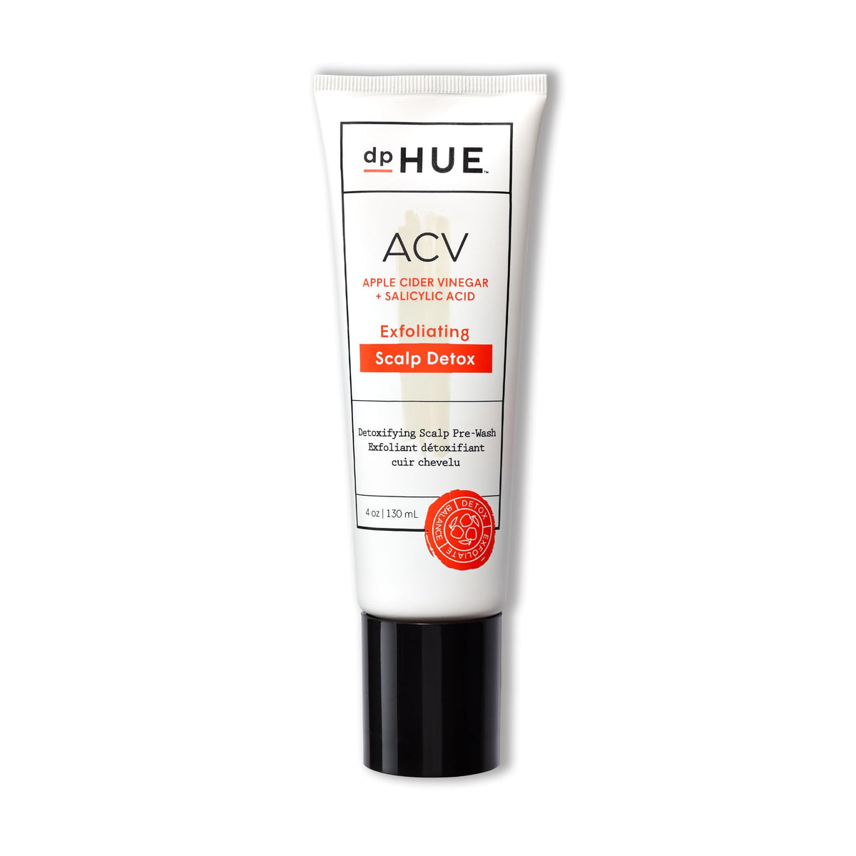 dpHUE bottle front packaging showing product and benefit of clarifying scalp