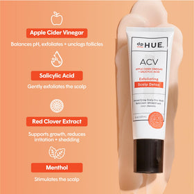 dpHUE label close-up highlighting ingredients and gentle exfoliation benefit