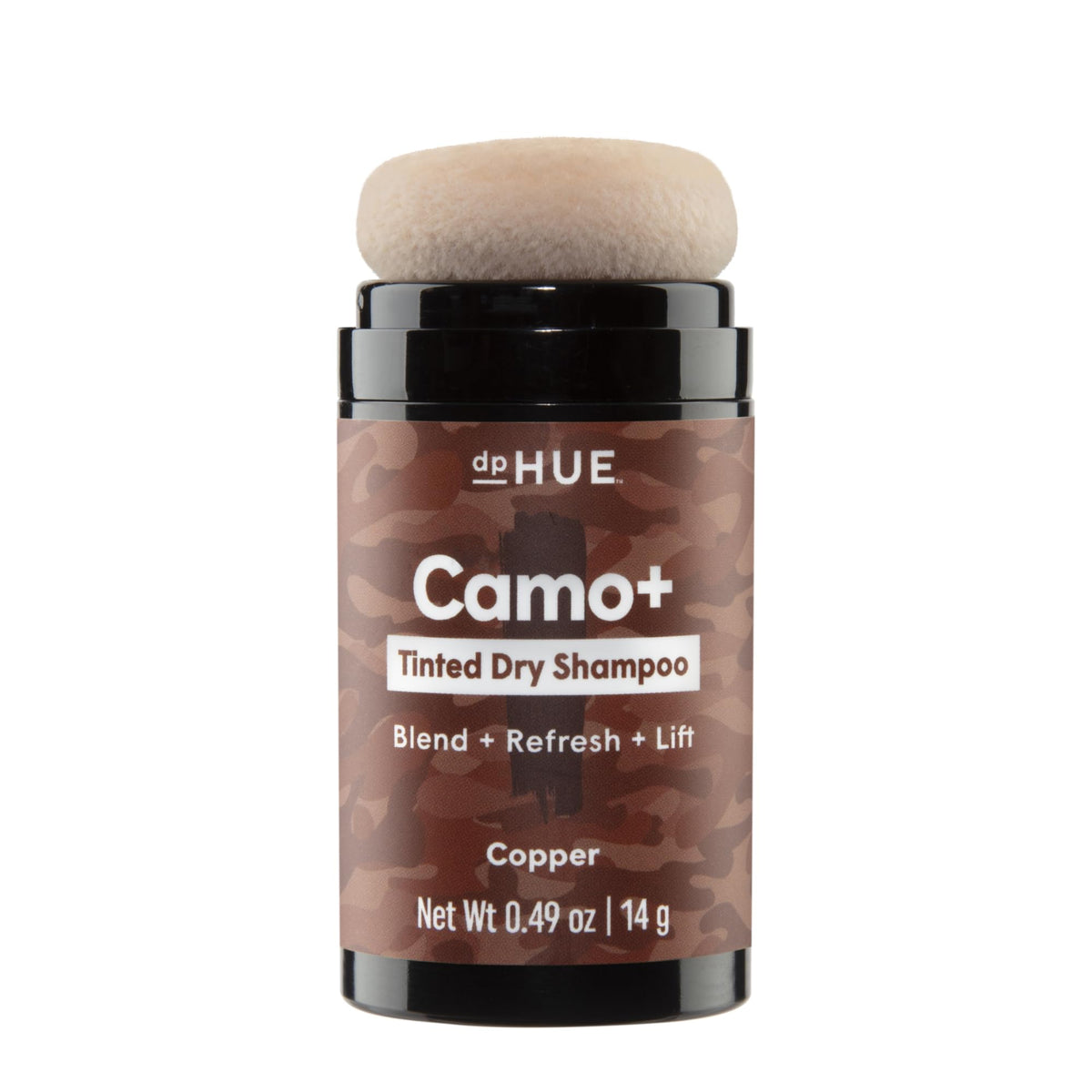 dpHUE front packaging of Camo+ Copper–Gray showing compact design and benefits