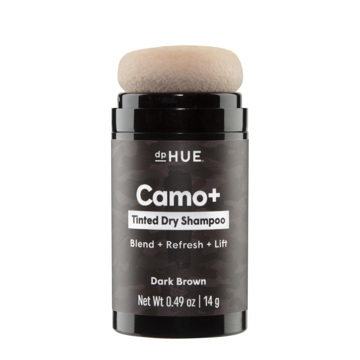 dpHUE front packaging showing compact tinted dry shampoo for easy touch-ups
