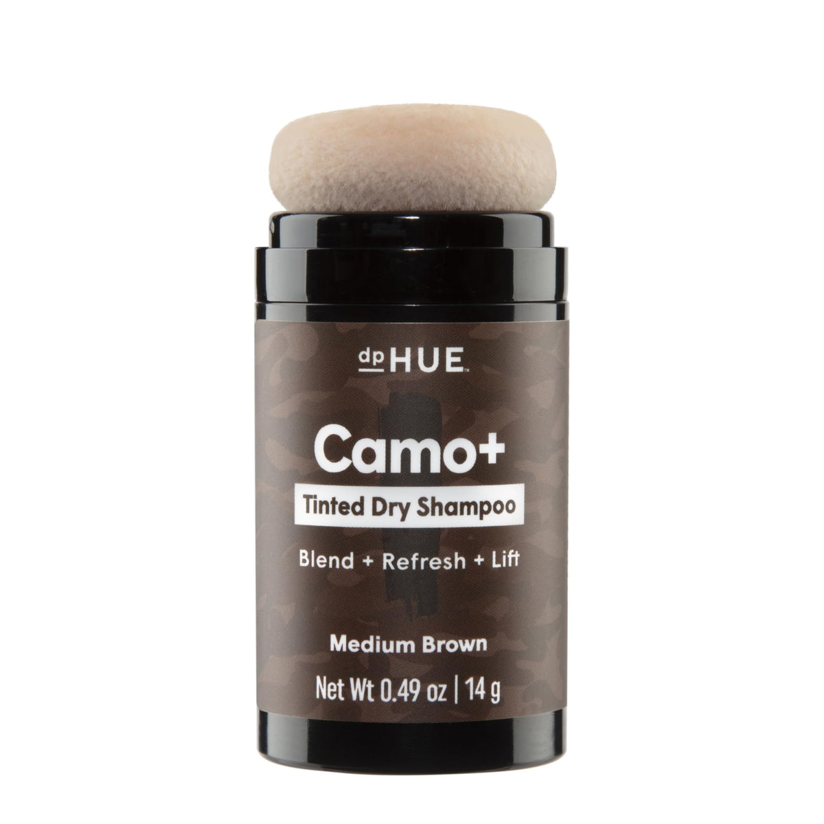 dpHUE front packaging showing Medium Brown tinted dry shampoo for quick refresh