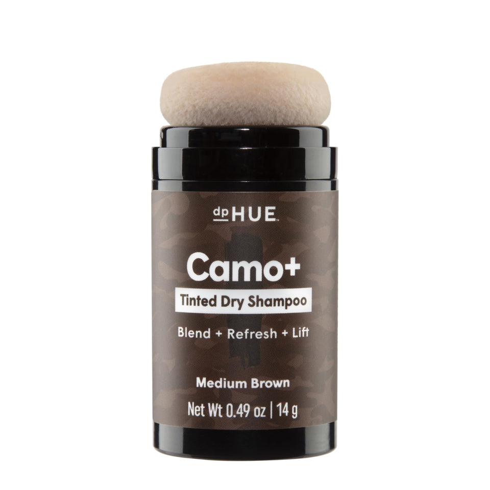 dpHUE front packaging showing Medium Brown tinted dry shampoo for quick refresh