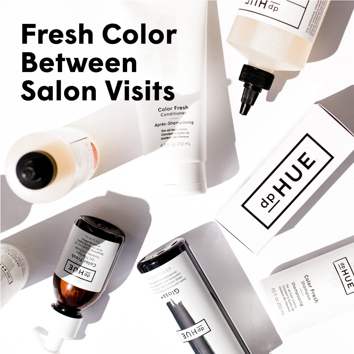dpHUE on bathroom shelf in lifestyle setting suggesting daily color-care routine