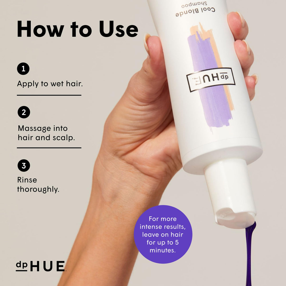 dpHUE shampoo applied in shower showing toning action on blonde