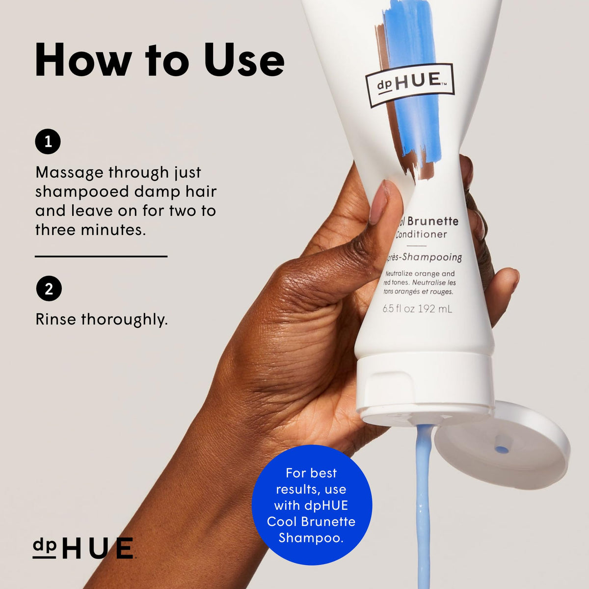 dpHUE conditioner being applied in shower for quicker tone correction