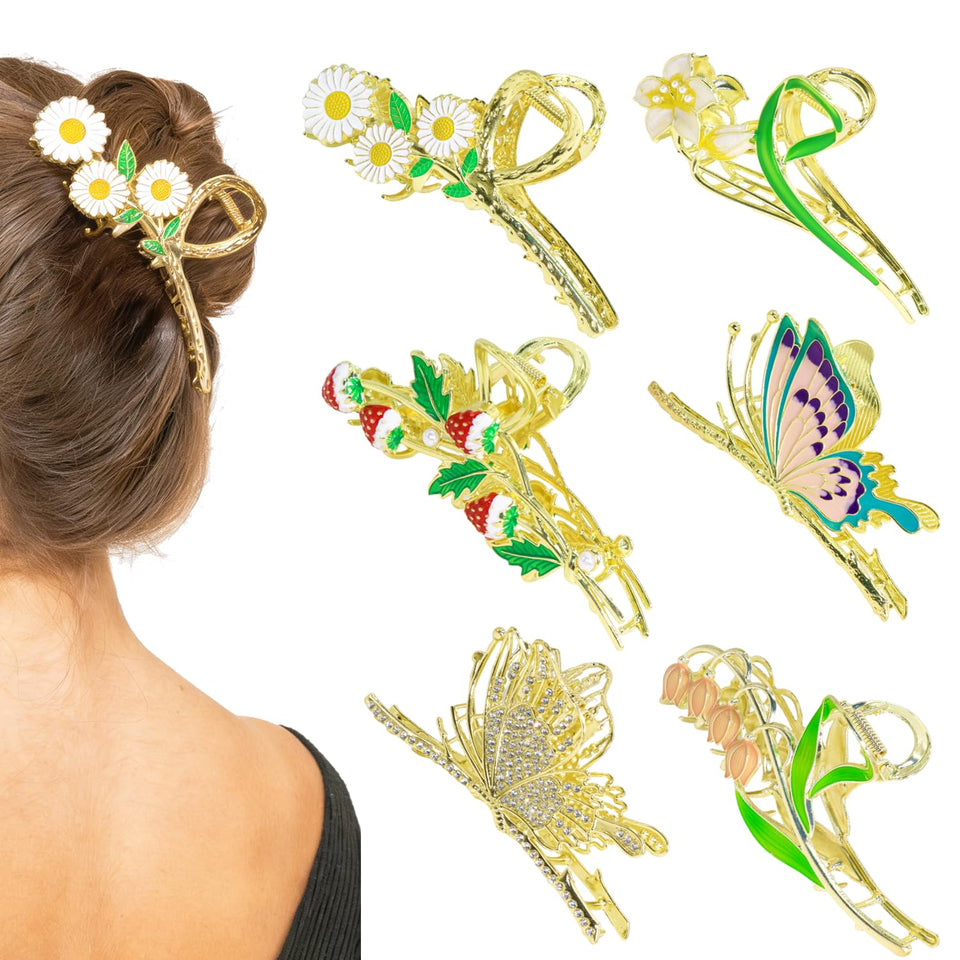 DPWCVM front packaging showing six floral claw clips and gift-ready presentation benefit