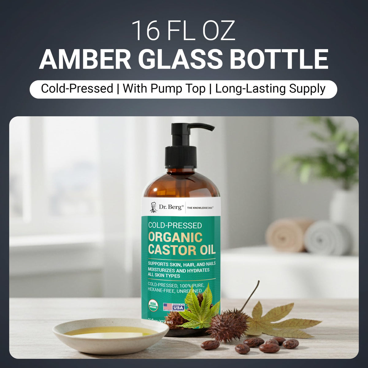 Dr. Berg next to everyday items showing 16 fl oz size and value