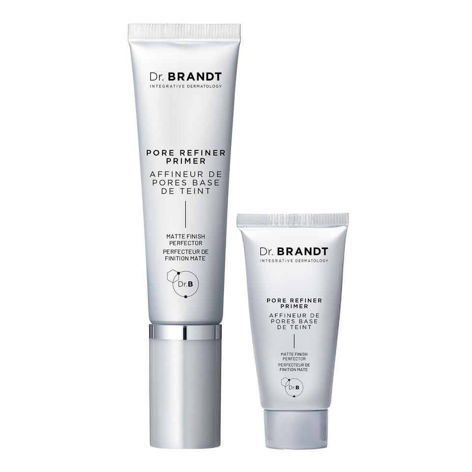 Dr. Brandt primer front packaging showing bottle and label for clear identification and trust