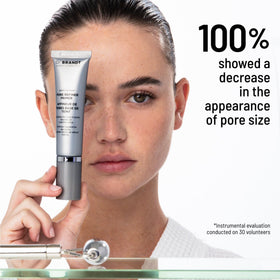 Dr. Brandt primer dispensed on hand to show coverage and lightweight absorbency