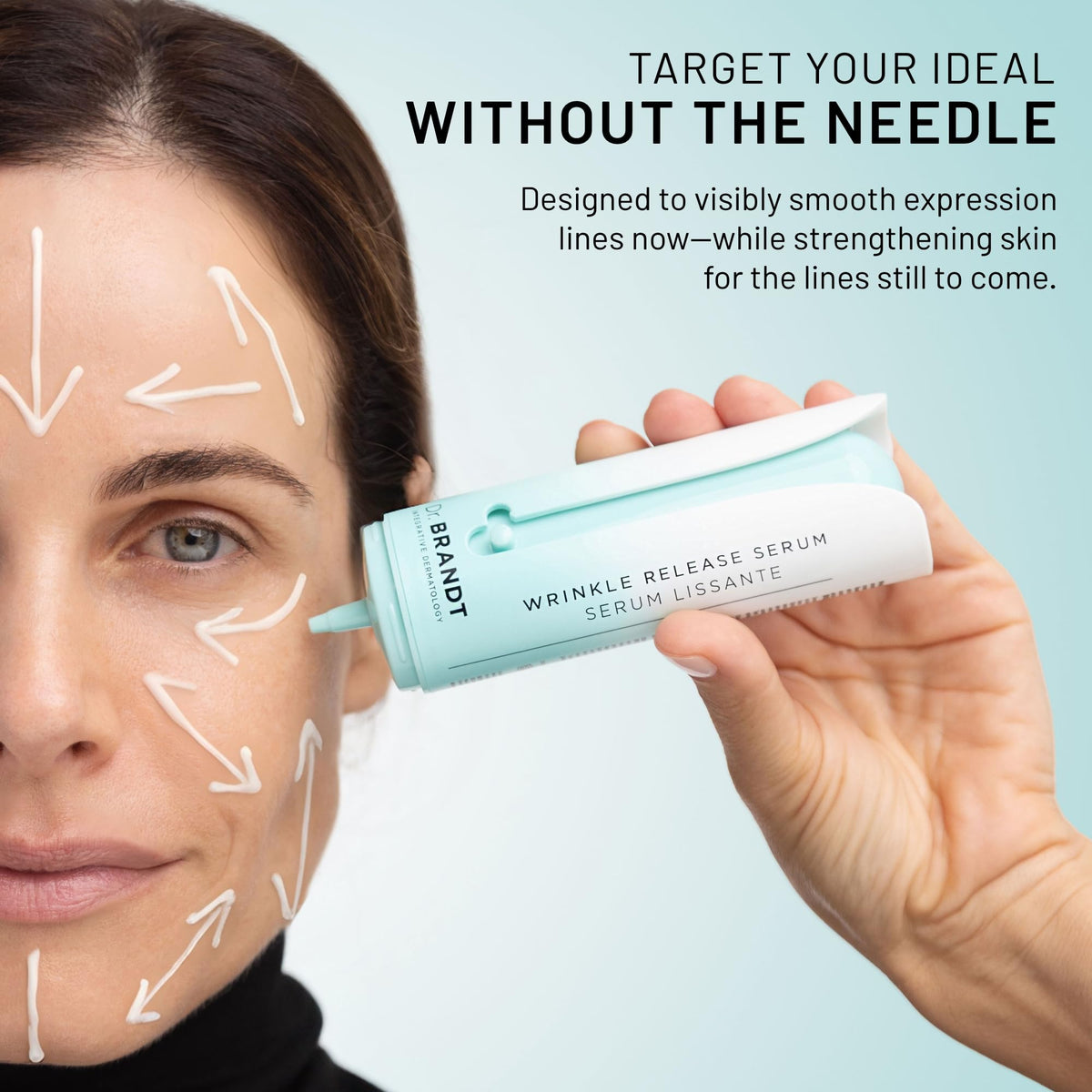 Dr. Brandt dispenser detail with sliding unlock, demonstrating easy, precise application