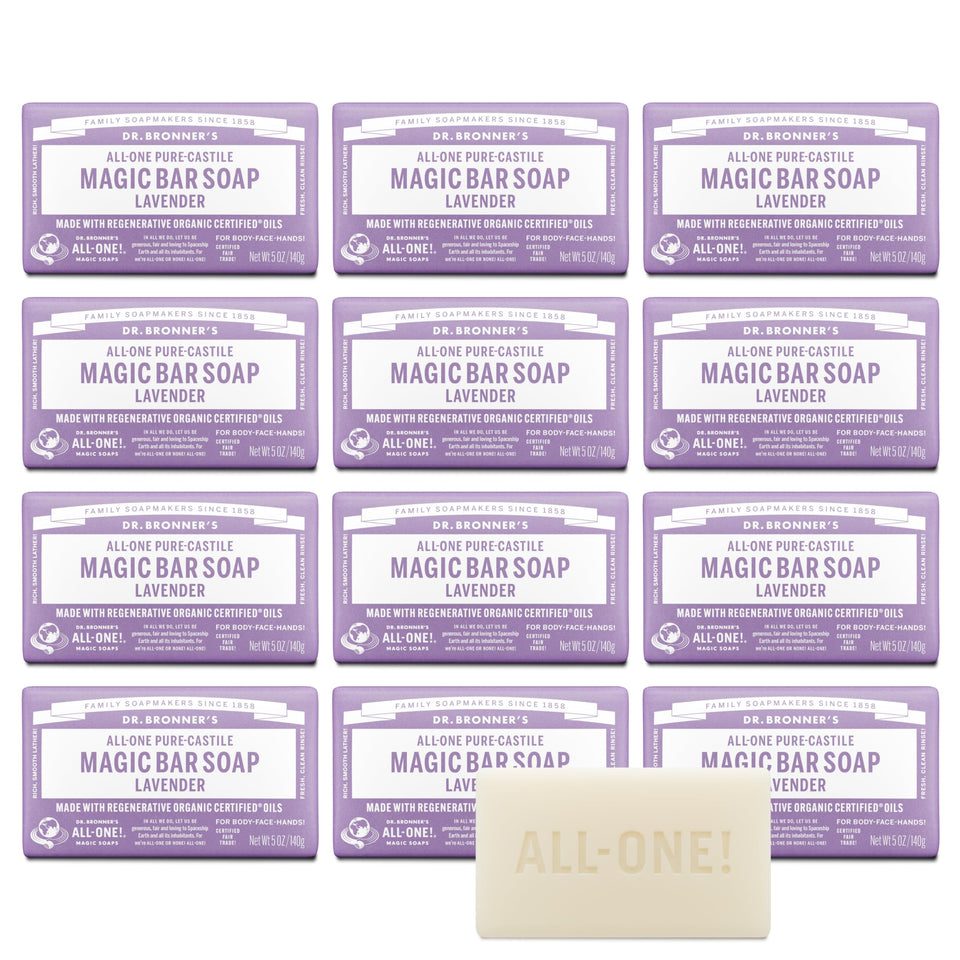 Dr. Bronner's lavender front packaging showing organic label and 5 oz size benefit