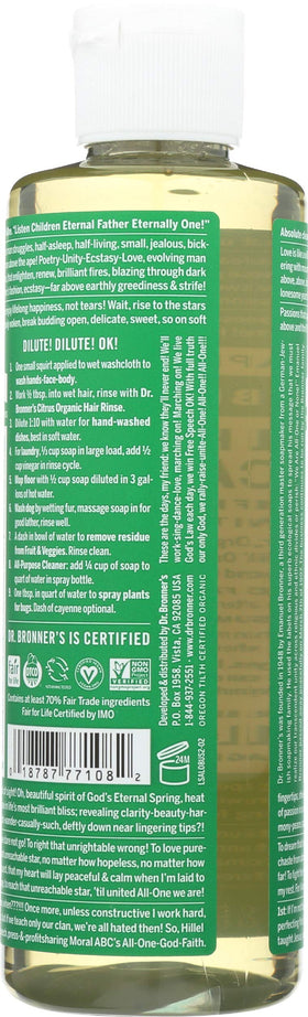 Dr. Bronner's back label with ingredients and certification details benefit