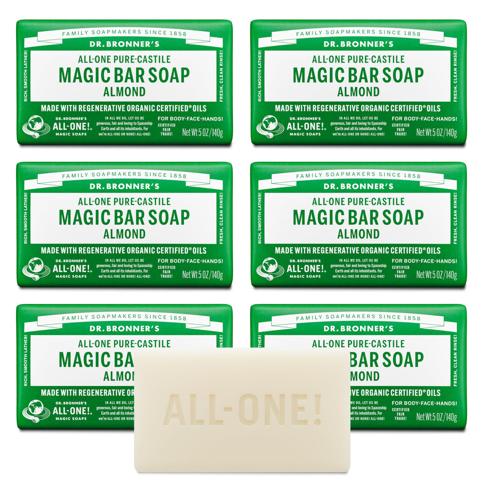 Dr. Bronner's almond bar front view showing clean packaging and size benefit