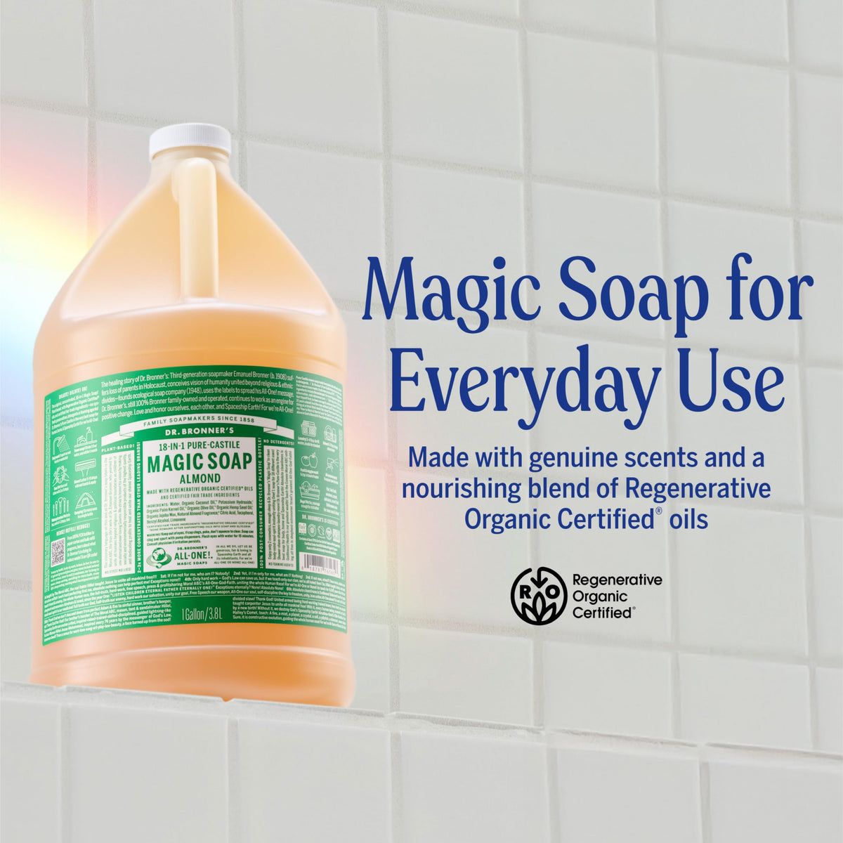 Dr. Bronner's almond soap lather close-up demonstrating rich foam