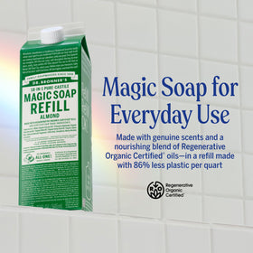 Close-up of Dr. Bronner's almond label highlighting organic ingredients