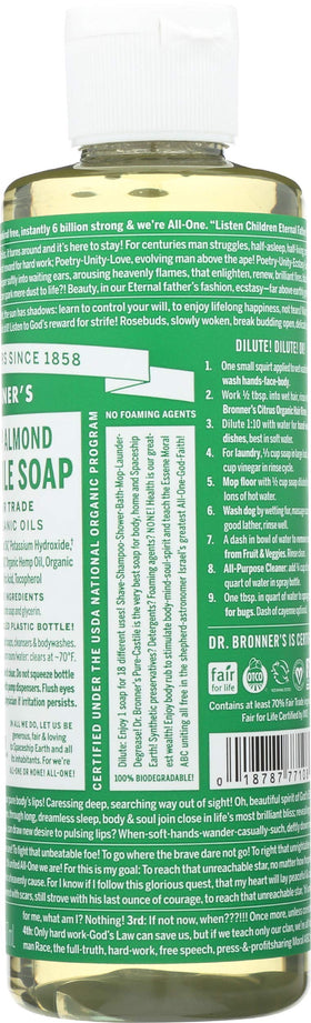 Dr. Bronner's bottle in shower showing gentle cleanse benefit