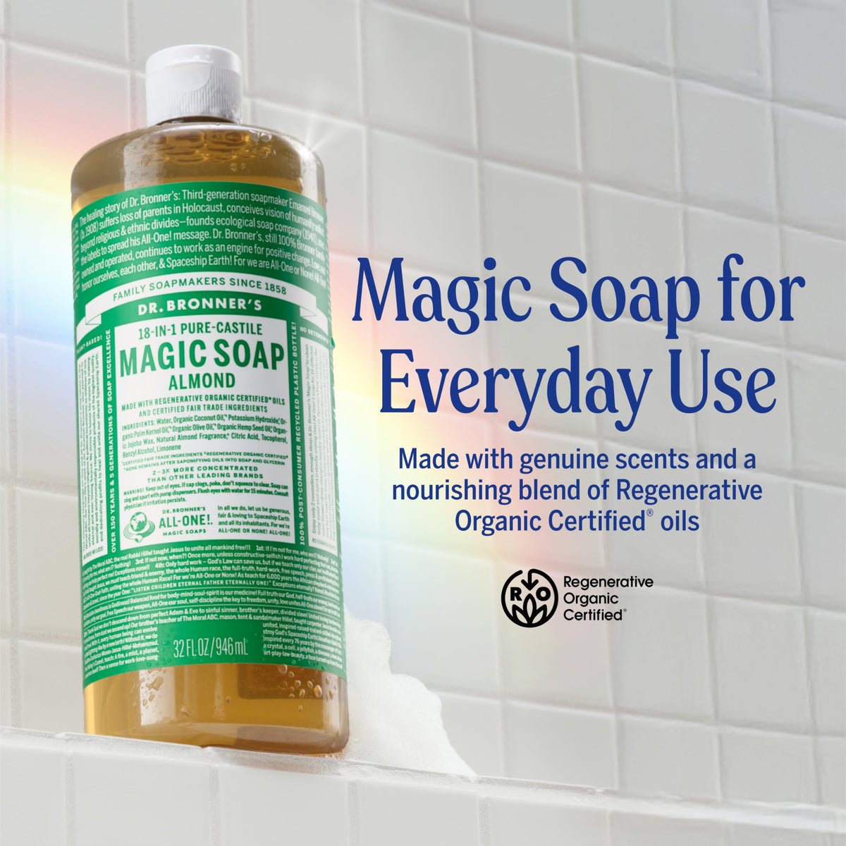 Dr. Bronner's almond pump closeup enabling easy dispensing and controlled use