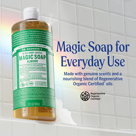 Dr. Bronner's almond pump closeup enabling easy dispensing and controlled use