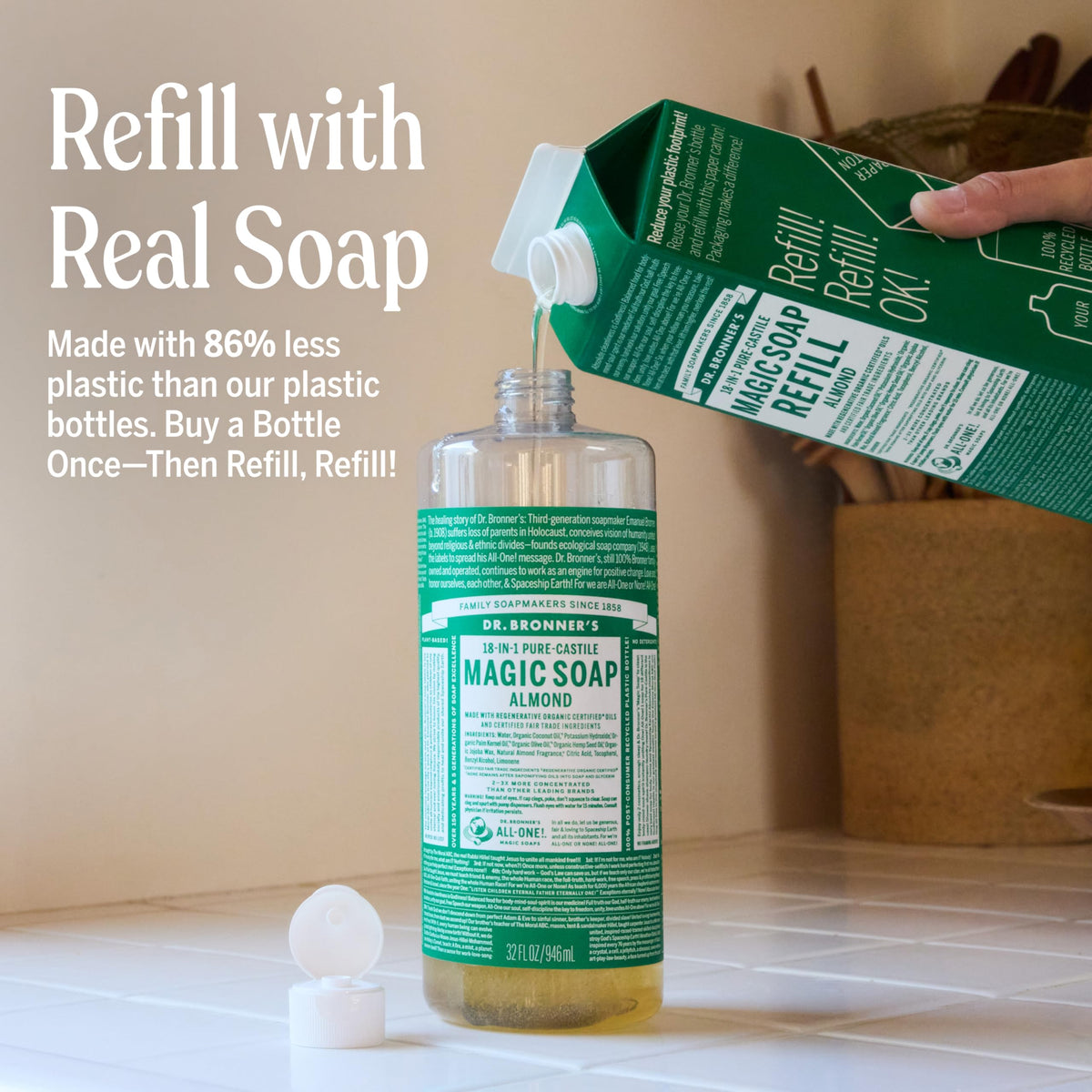 Dr. Bronner's pump close-up demonstrating controlled dispensing benefit