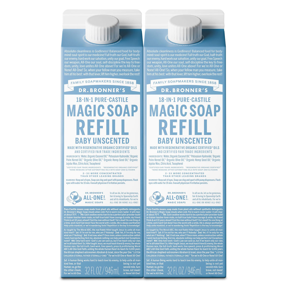 Dr. Bronner's front carton showing label and unscented benefit