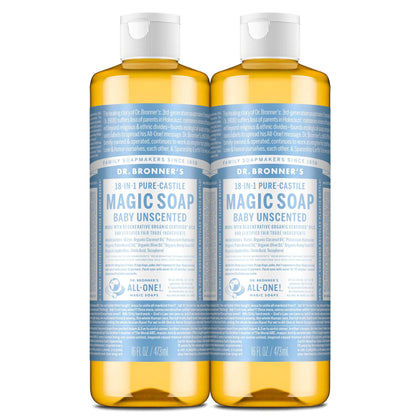 Dr. Bronner's bottle front packaging showing unscented label and size