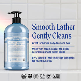 Dr. Bronner's pump dispenser close-up for easy single-handed use convenience