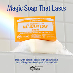 Dr. Bronner's close-up lather showing rich foam and cleansing effectiveness