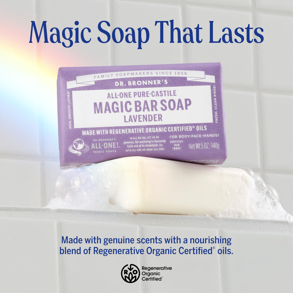 Dr. Bronner's close-up of soap bar texture highlighting creamy lather