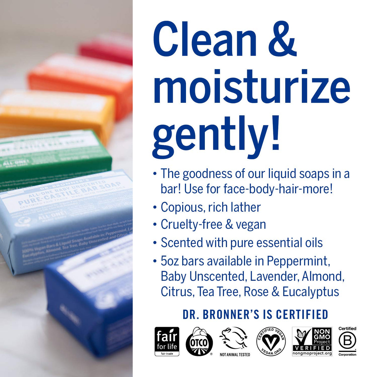 Dr. Bronner's individual bar wrapped in recycled paper showing sustainable packaging