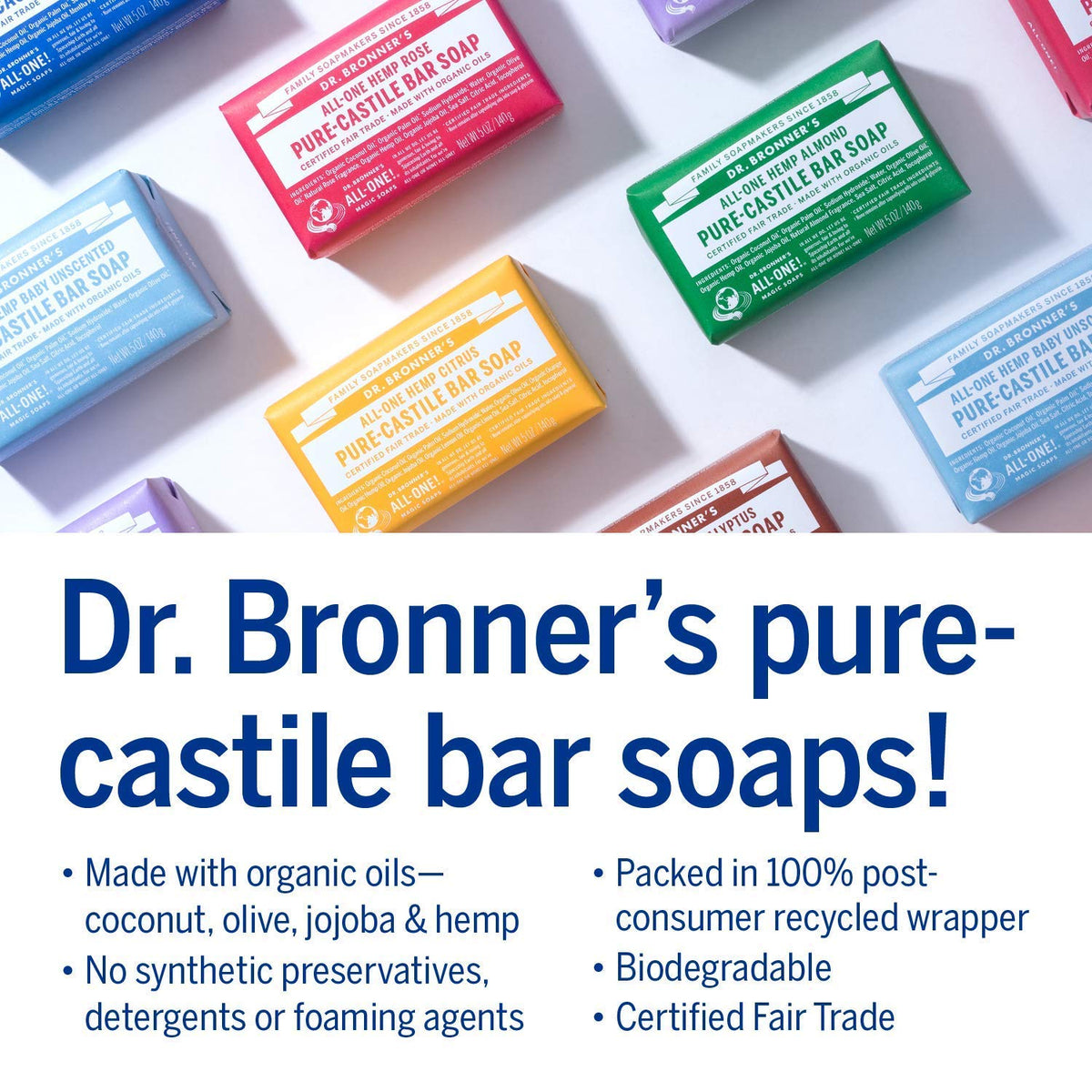 Dr. Bronner's bar soap in shower setting demonstrating multipurpose use and refreshment