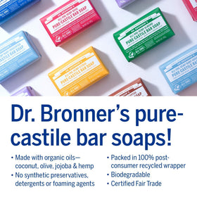 Dr. Bronner's bar soap in shower setting demonstrating multipurpose use and refreshment