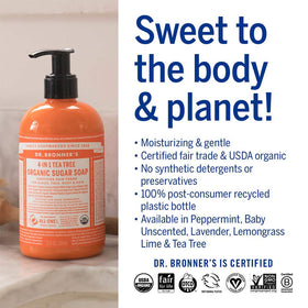 Dr. Bronner's bottles in hand for scale showing travel-ready convenience and size
