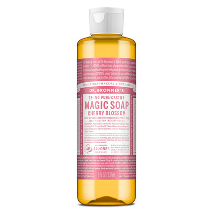 Dr. Bronner's front packaging showing cherry blossom scent and benefits