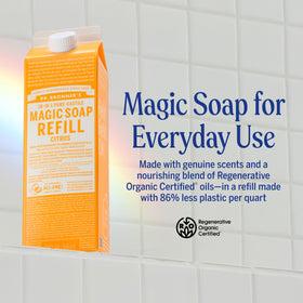 Dr. Bronner's carton closeup with ingredient panel and regenerative oils benefit