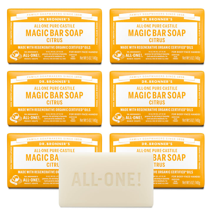 Dr. Bronner's citrus bar front packaging showing product benefit of eco labeling