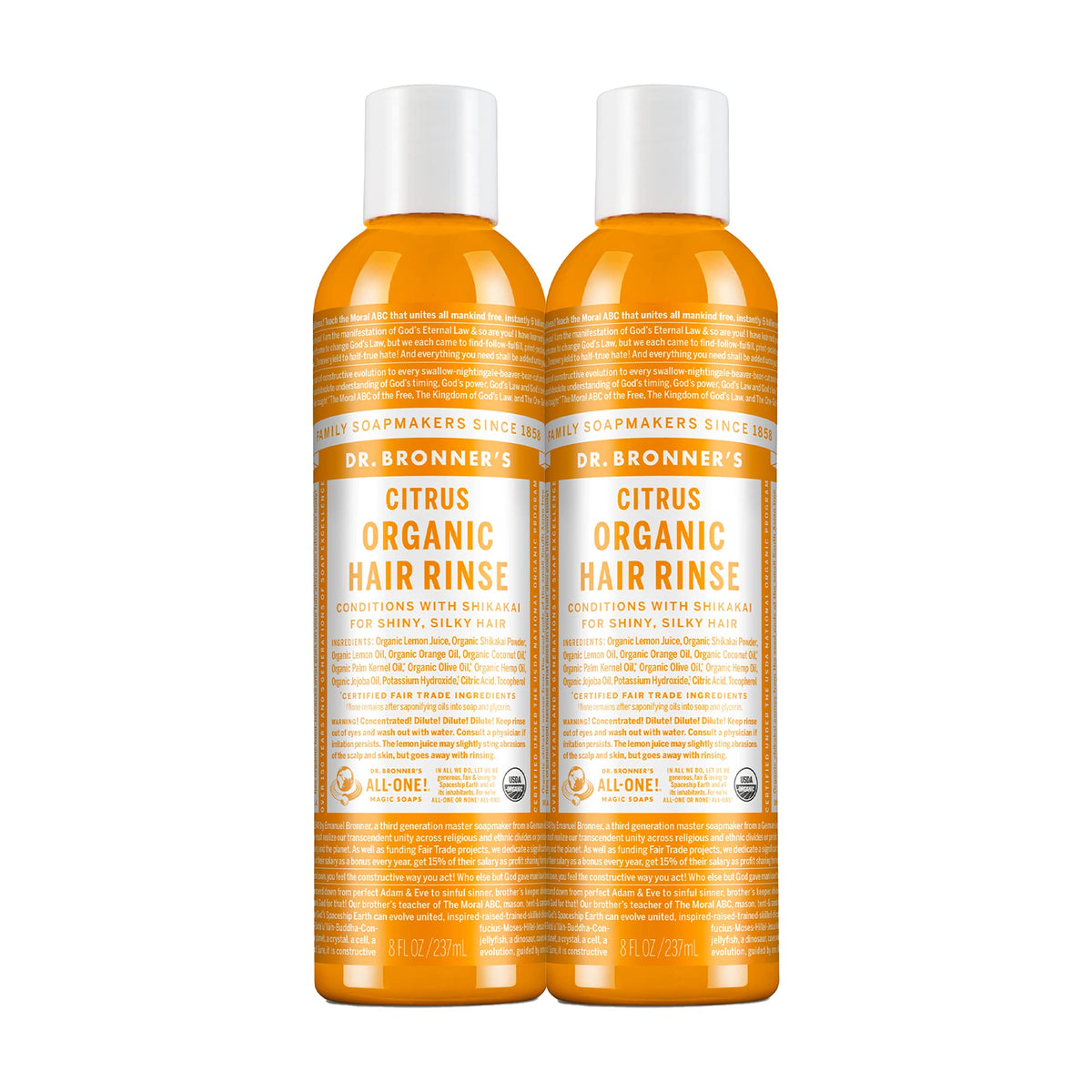 Dr. Bronner's front packaging showing 8 oz bottle and label benefits